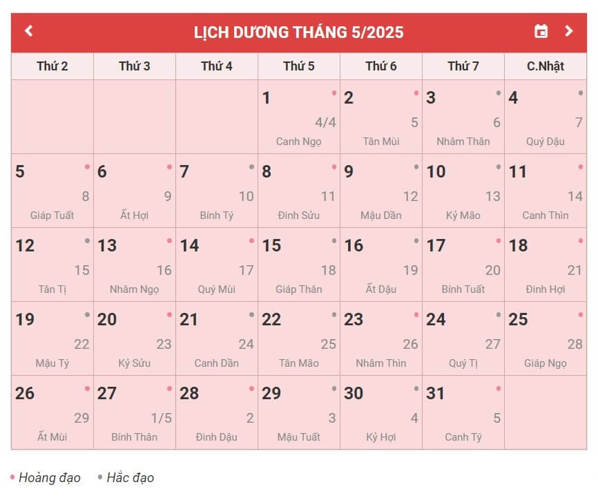 Lịch âm dương 2025 (Ất Tỵ)- Các ngày lễ, sự kiện trong năm