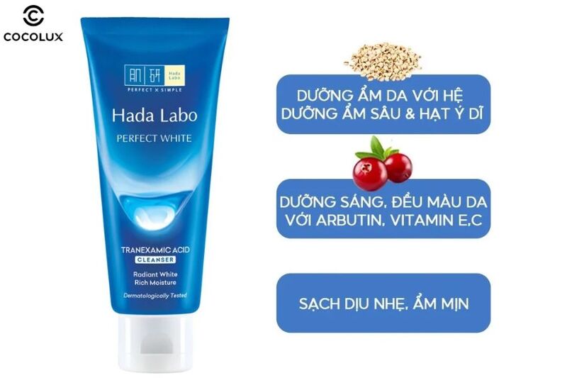 Review sữa rửa mặt Hada Labo Perfect White màu xanh dương