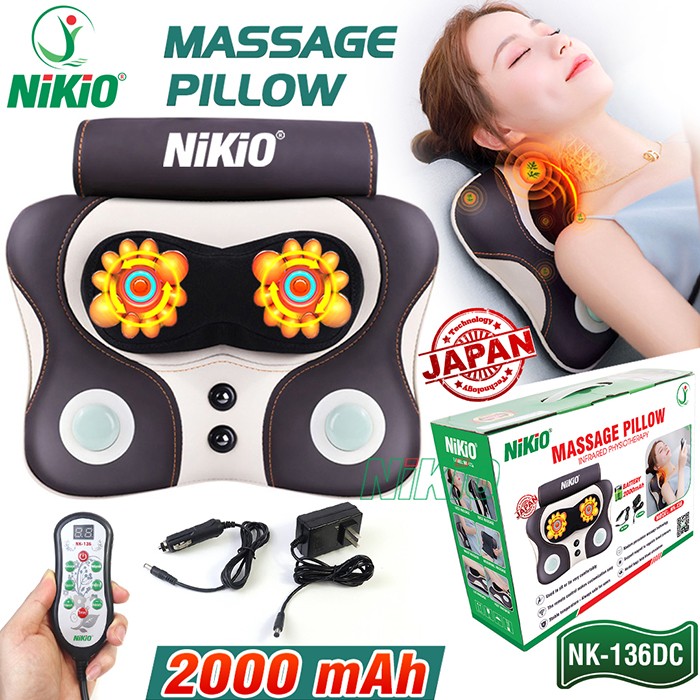 Máy massage đấm bóp Nikio NK-136DC cổ vai gáy, lưng cao cấp - Pin sạc