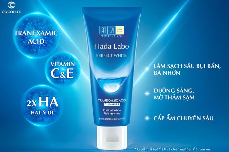 Review sữa rửa mặt Hada Labo Perfect White màu xanh dương