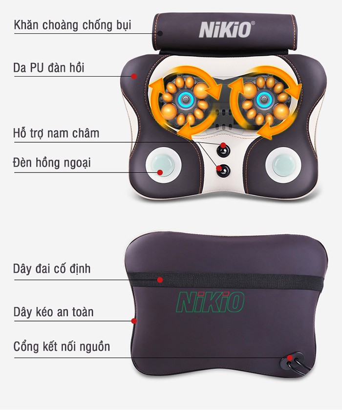 Máy massage đấm bóp Nikio NK-136DC cổ vai gáy, lưng cao cấp - Pin sạc