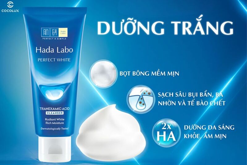 Review sữa rửa mặt Hada Labo Perfect White màu xanh dương