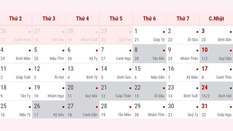 Lịch âm dương 2024 - Lịch âm hôm nay đầy đủ, chi tiết, chính xác nhất