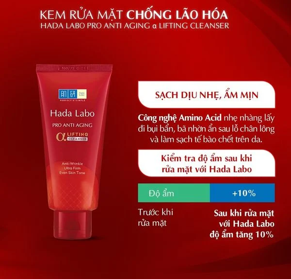 SỮA RỬA MẶT HADA LABO PRO ANTI AGING CLEANSER 80G CHỐNG LÃO HÓA - MÀU ĐỎ