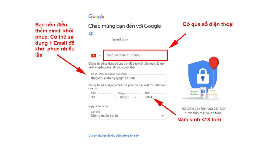 Cách tạo Gmail không cần dùng số điện thoại cực dễ