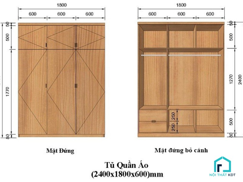 Tìm hiểu kích thước tủ quần áo tiêu chuẩn hiện nay bao nhiêu?