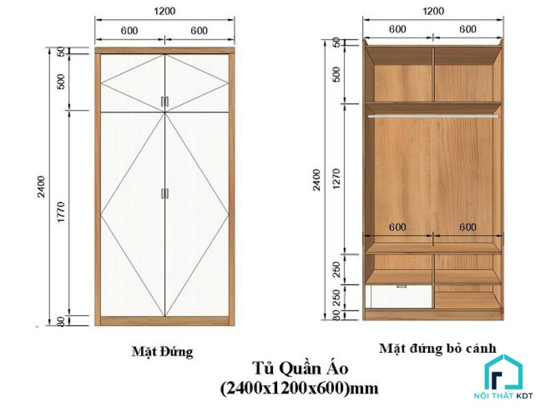 Tìm hiểu kích thước tủ quần áo tiêu chuẩn hiện nay bao nhiêu?