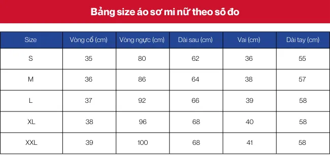 Bảng size áo nữ mới nhất 2022 và cách chọn size áo chuẩn nhất