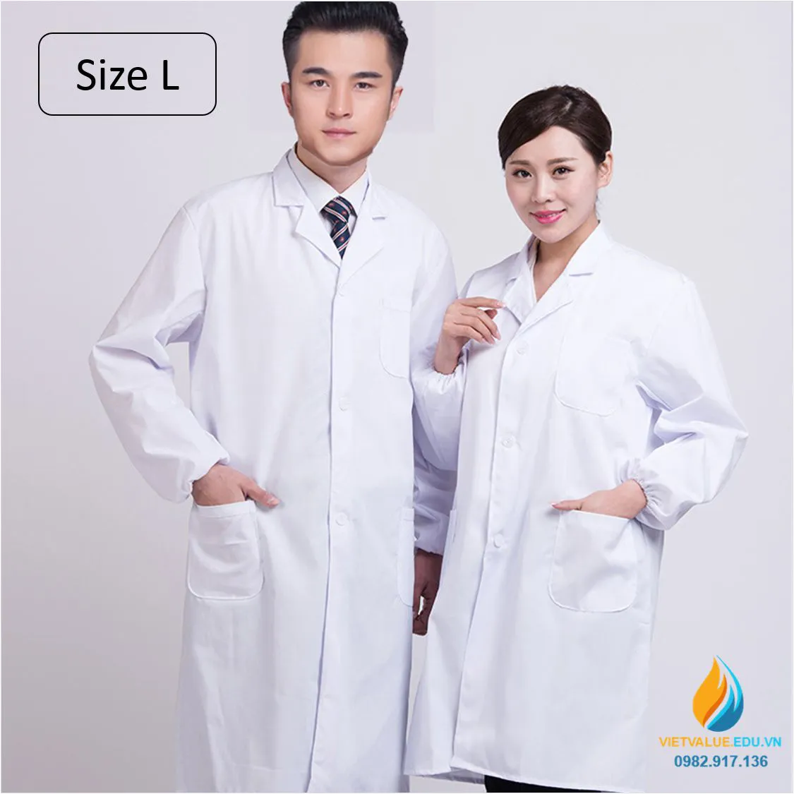 Áo blue phòng thí nghiệm, size L, áo bảo hộ phòng thí nghiệm dài tay, chất vải tốt