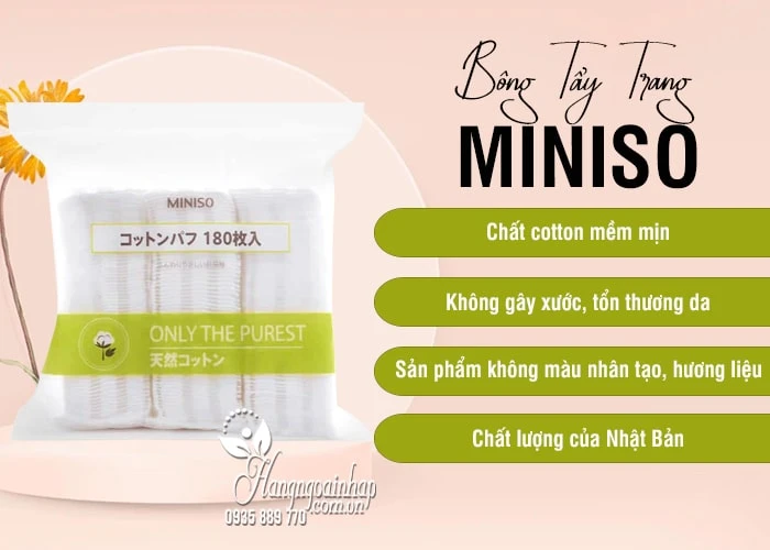 Bông tẩy trang Miniso Nhật Bản 180 miếng, 1000 miếng 