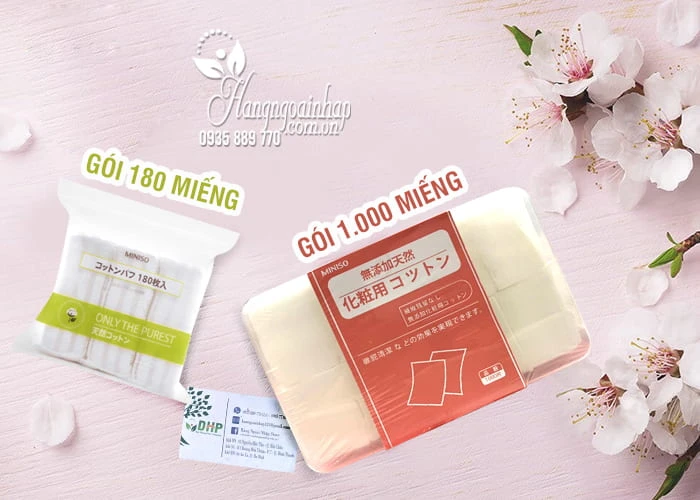 Bông tẩy trang Miniso Nhật Bản 180 miếng, 1000 miếng 