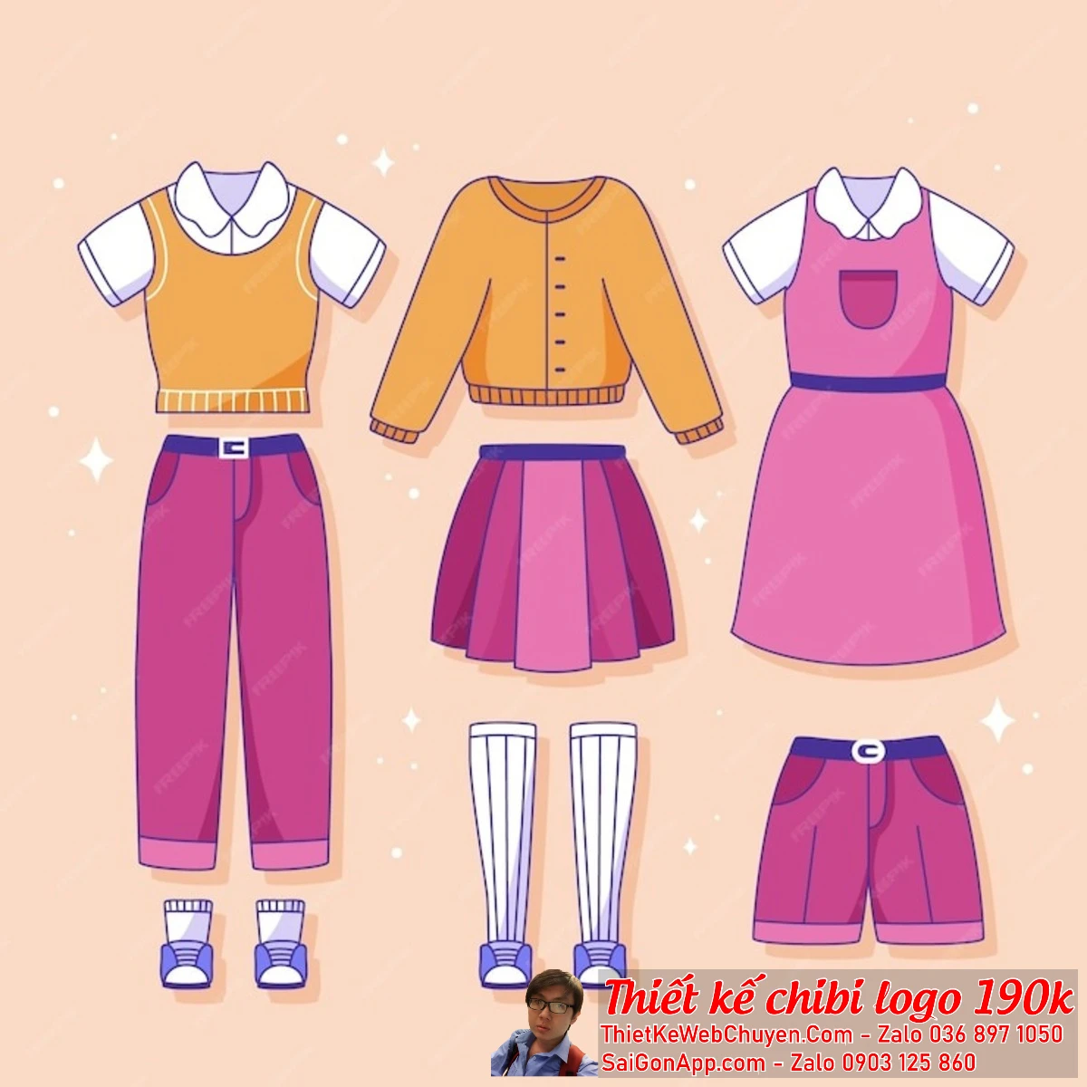 Quần áo chibi cute, làm 190K CUTE DỄ THƯƠNG, THIẾT KẾ LOGO CHIPI