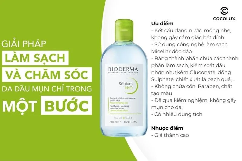 Review nước tẩy trang Bioderma cho da dầu mụn màu xanh lá