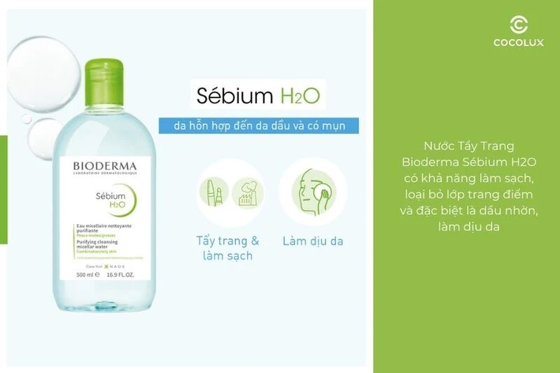 Review nước tẩy trang Bioderma cho da dầu mụn màu xanh lá