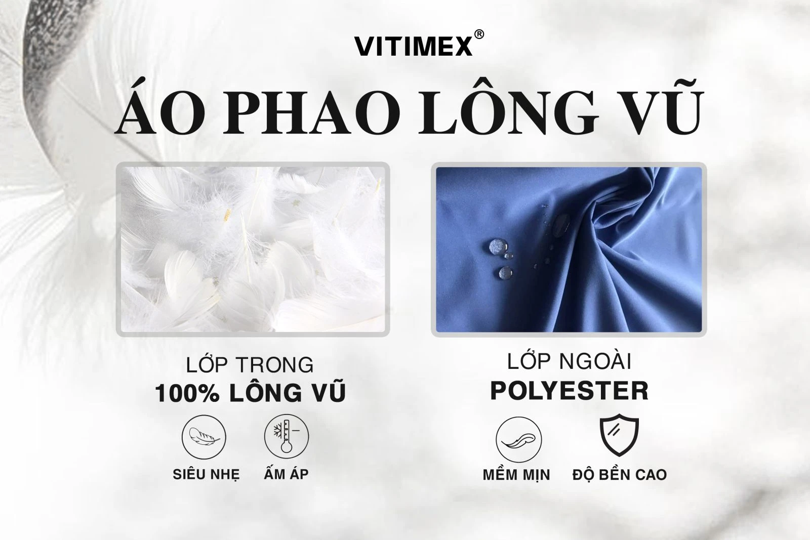 Áo Phao Lông Vũ Nam Ấm Áp, Siêu Nhẹ, Chính Hãng Vitimex