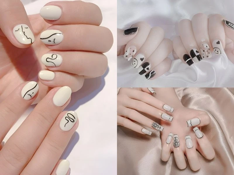 Ngắm 15+ mẫu nail trắng đen dẫn đầu xu hướng hiện nay