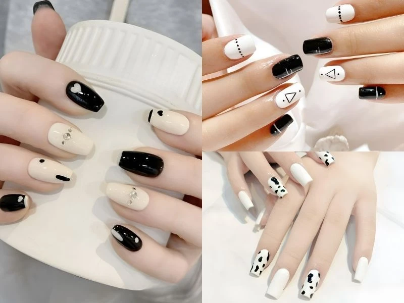 Ngắm 15+ mẫu nail trắng đen dẫn đầu xu hướng hiện nay