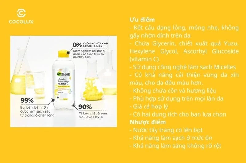 Nước tẩy trang Garnier vàng Vitamin C dành cho da gì? Review chi tiết