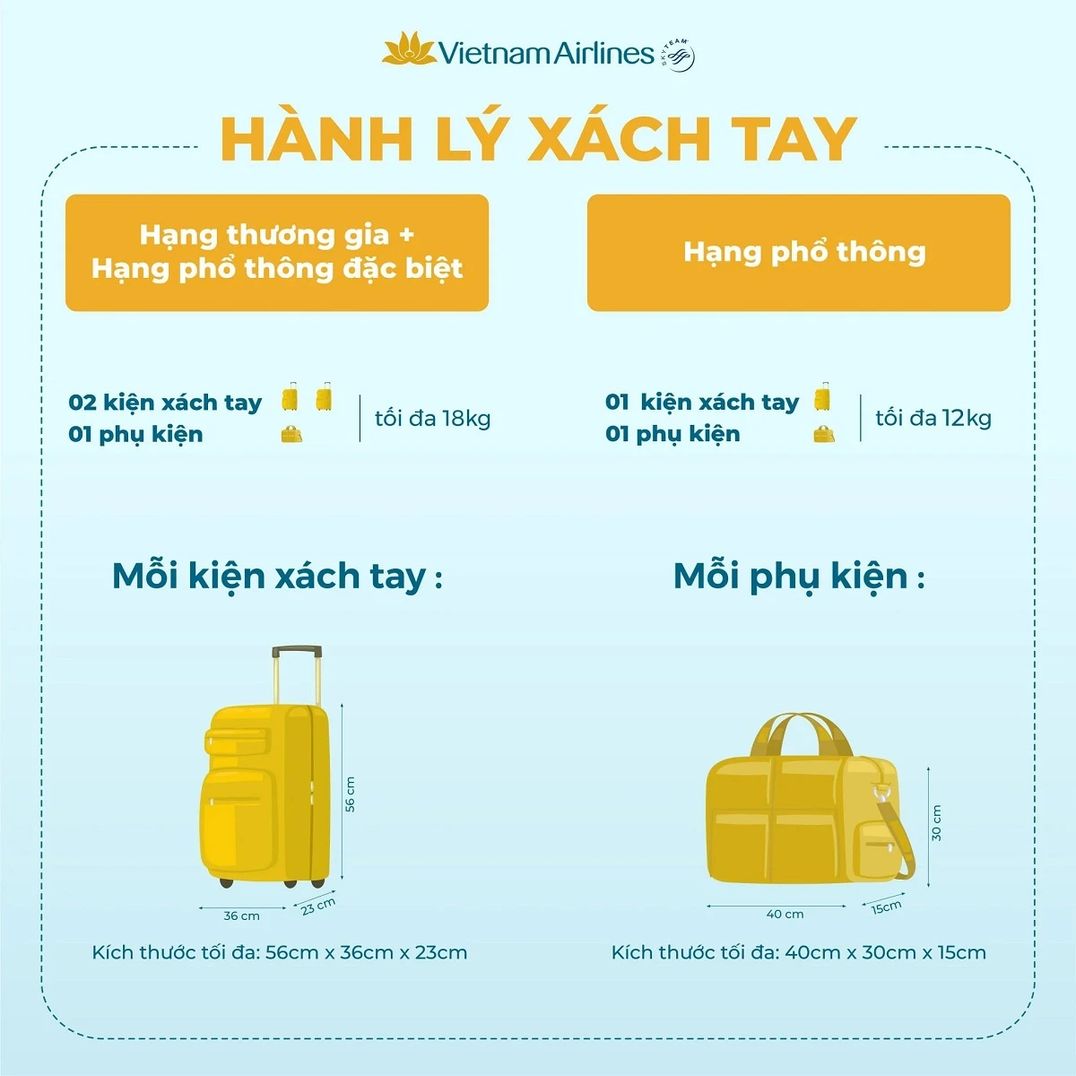 Hành lý xách tay Vietnam Airlines: Quy định ĐẦY ĐỦ NHẤT 2024