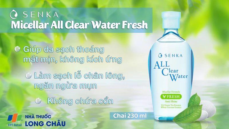 Nước tẩy trang Micellar All Clear Water Fresh Senka giúp làm sạch lớp trang điểm khó trôi, bụi bẩn, bã nhờn (230ml)