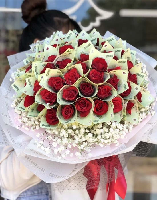 Bó hoa bằng tiền polyme 50,100,200,500