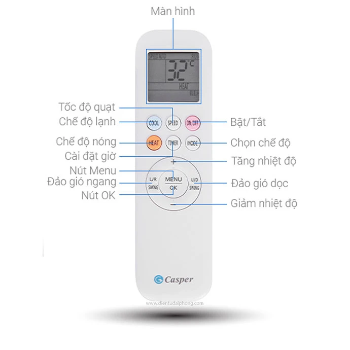 Hướng dẫn sử dụng điều khiển điều hòa Casper inverter