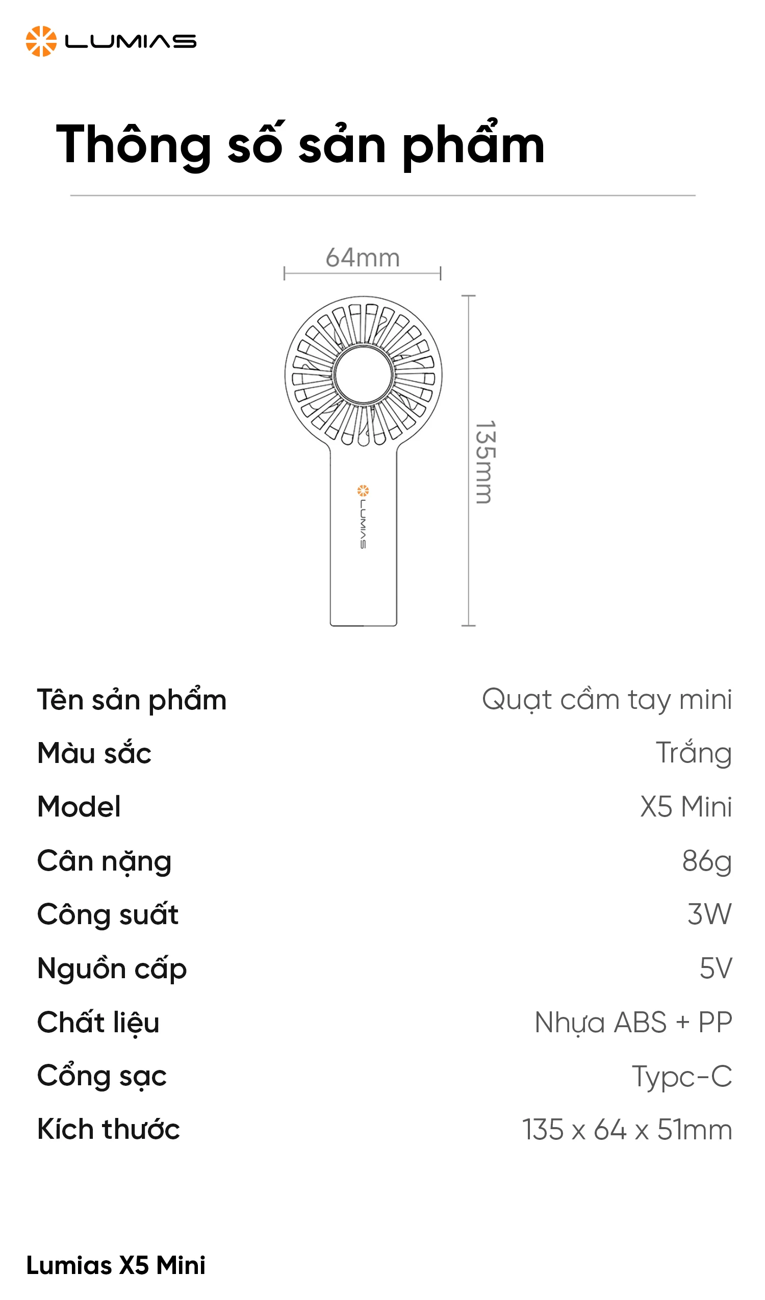 Quạt cầm tay Lumias X5 mini