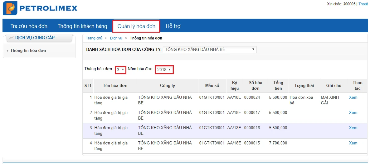 Hướng dẫn tra cứu hóa đơn điện tử :: Thông tin hoạt động SXKD :: Petrolimex (PLX) - Tập đoàn Xăng dầu Việt Nam