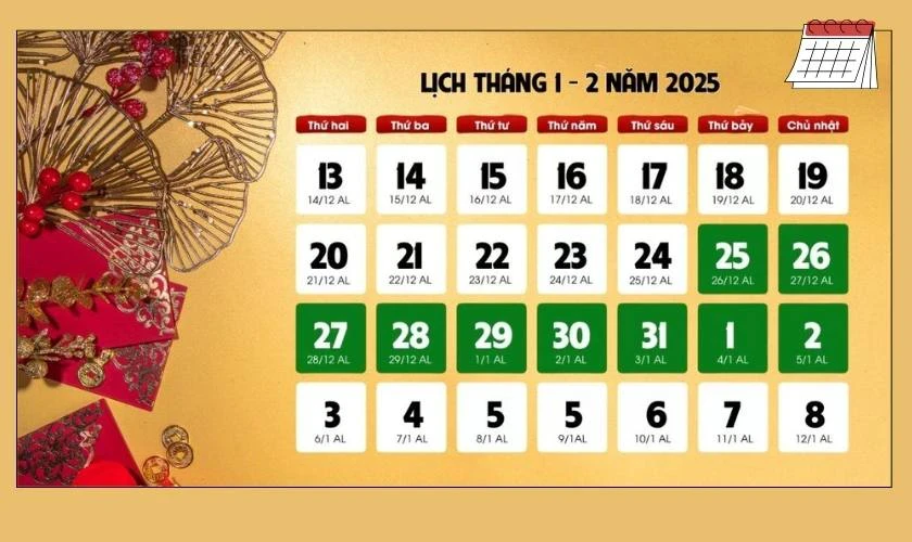 Lịch nghỉ Tết Âm lịch 2025 kéo dài bao lâu?