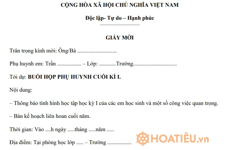 30+ Mẫu giấy mời họp phụ huynh 2024 đẹp nhất (Word, Powerpoint)