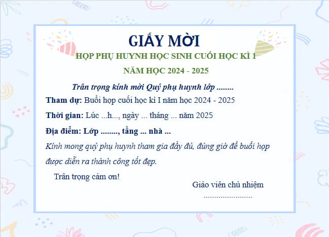 30+ Mẫu giấy mời họp phụ huynh 2024 đẹp nhất (Word, Powerpoint)