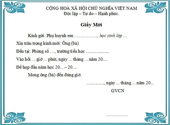 30+ Mẫu giấy mời họp phụ huynh 2024 đẹp nhất (Word, Powerpoint)