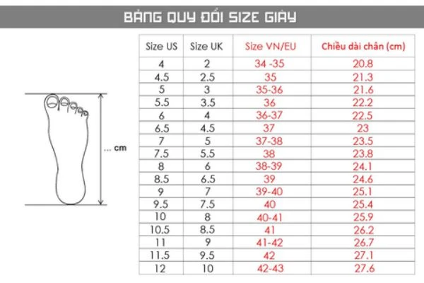 Hướng dẫn chọn size giầy dép chuẩn nhất - Order hàng Mỹ uy tín