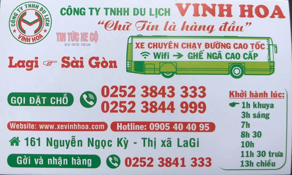 Nhà xe Vinh Hoa - Lịch Trình - Giá Vé Hôm Nay