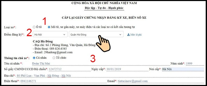 Hướng dẫn thủ tục cấp lại giấy đăng ký xe máy trực tuyến đơn giản