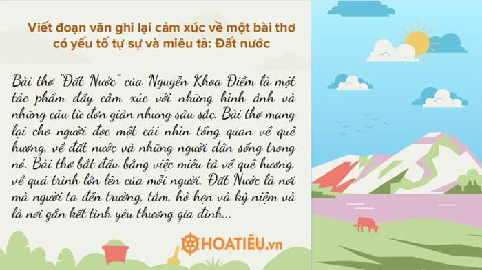 Viết đoạn văn ghi lại cảm xúc về một bài thơ có yếu tố tự sự và miêu tả