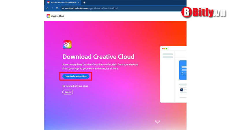 Bấm vào nút Download Creative Cloud