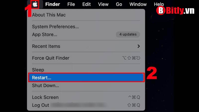 Nhấn vào biểu tượng Apple, chọn Restart